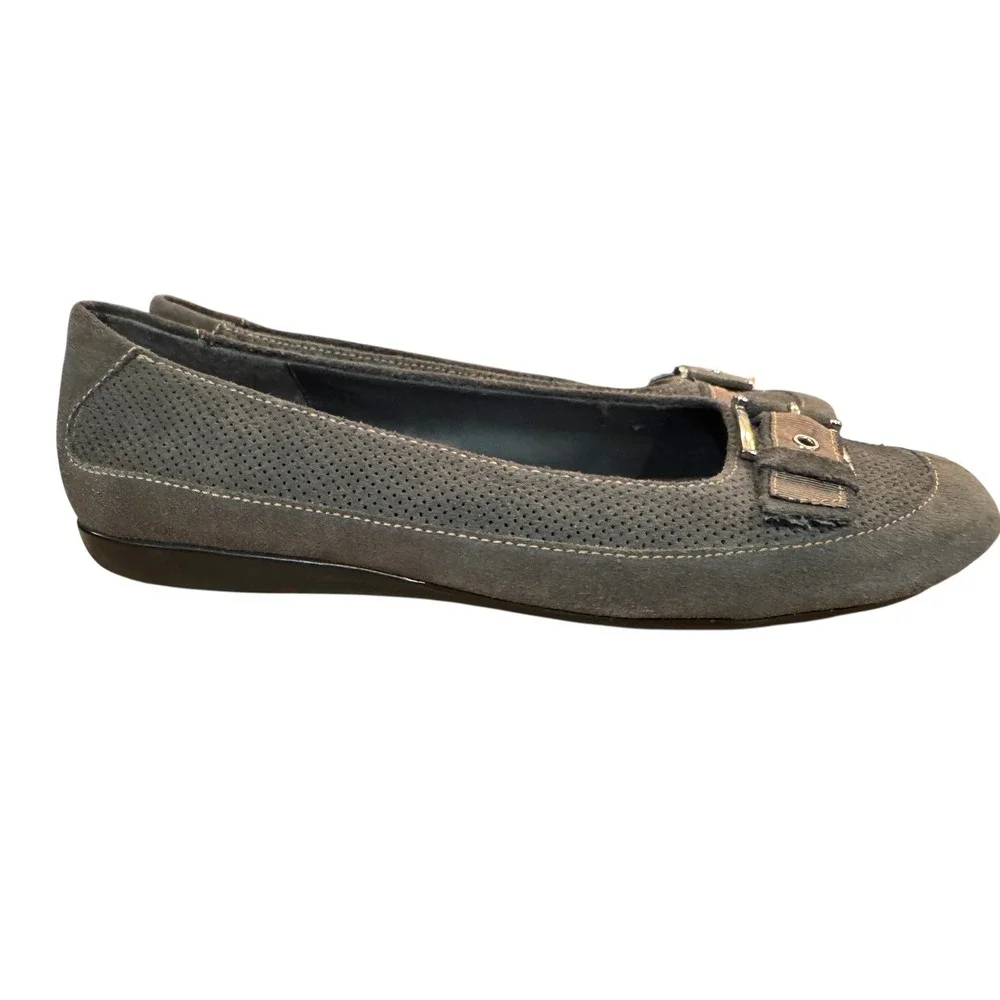 Aerosoles‎ Womens Gray Suede Perforated Buckle Ballet Flats Shoes Size 8 US